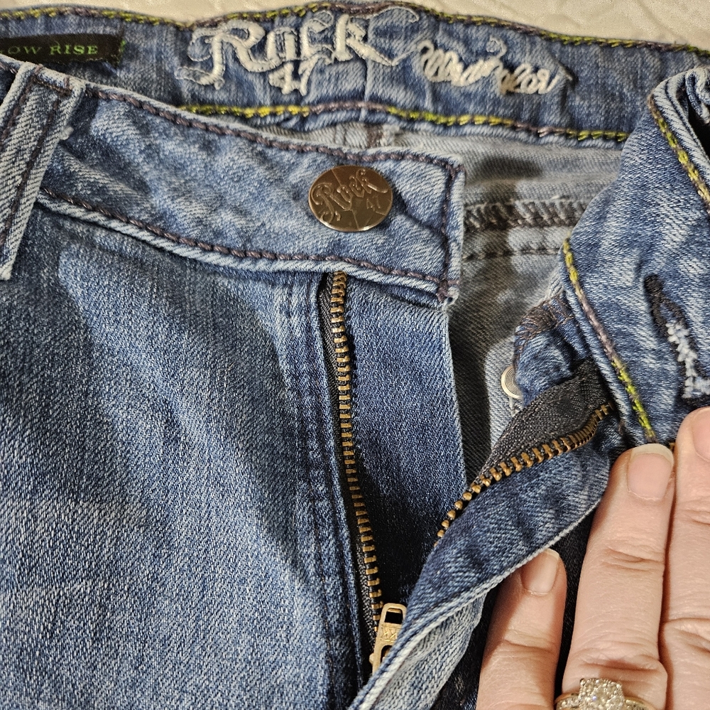 Wrangler Rock 47 Embroidered Back Pocket Bootcut Jeans - Blue Size 12/14 - Picture 10 of 12